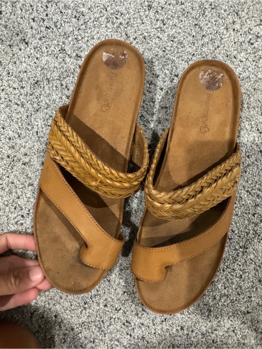BareTraps Tan Braided Double-Strap Slide Sandals
